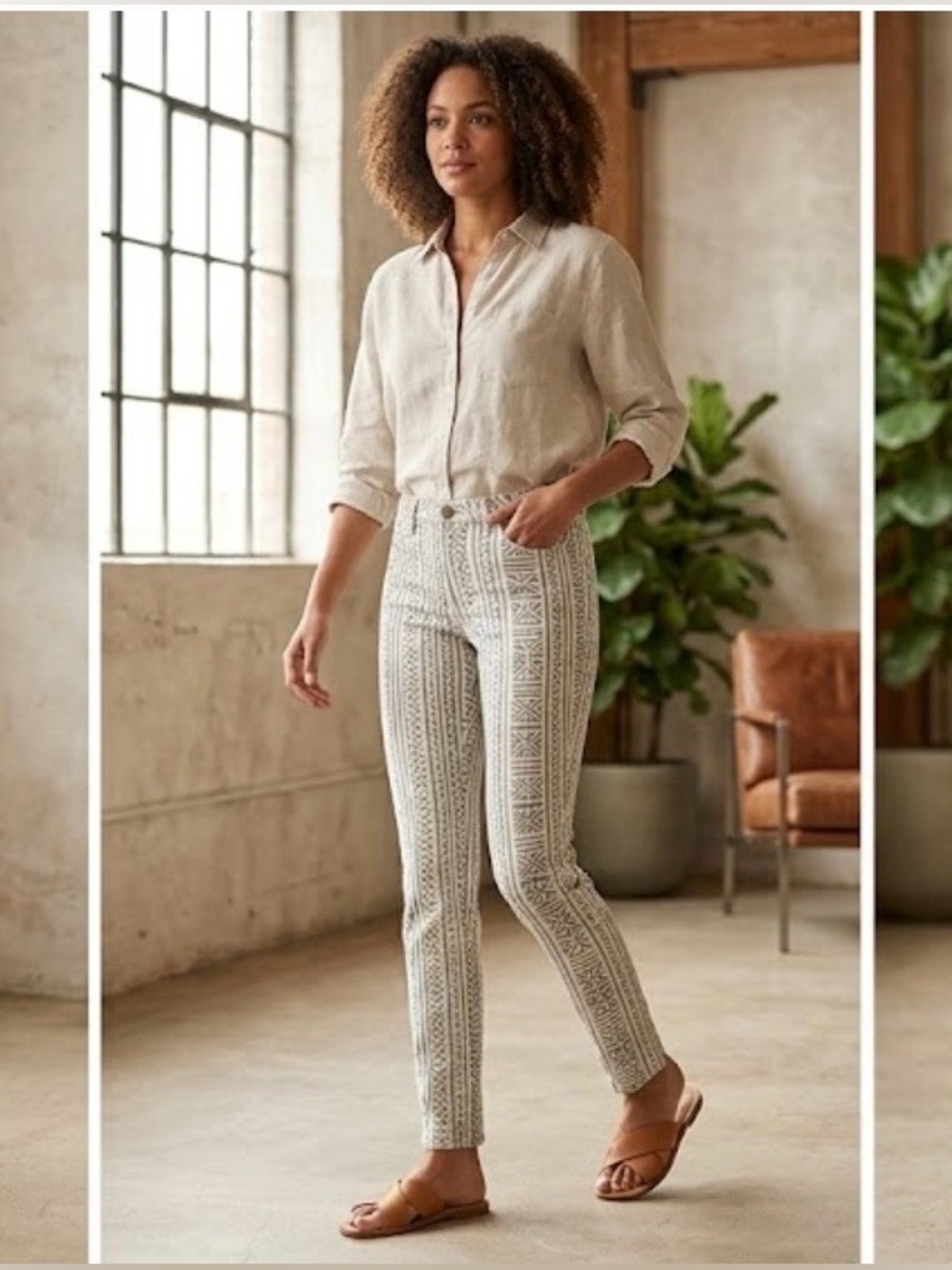 97% cotton Pilcro and the Letterpress Cream Patterned Cropped Slim Pants 072